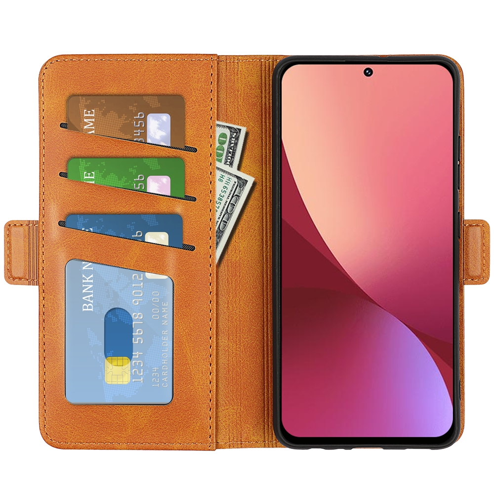 עבור Xiaomi 12 כיסוי ארנק / ספר עשוי מעור בצבע צהוב עם חריצים לכרטיסי אשראי