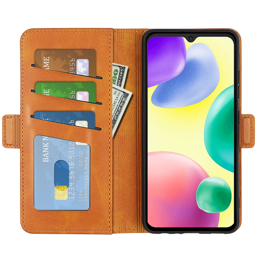 עבור Xiaomi Redmi 10A כיסוי ארנק / ספר עשוי מעור בצבע צהוב עם חריצים לכרטיסי אשראי
