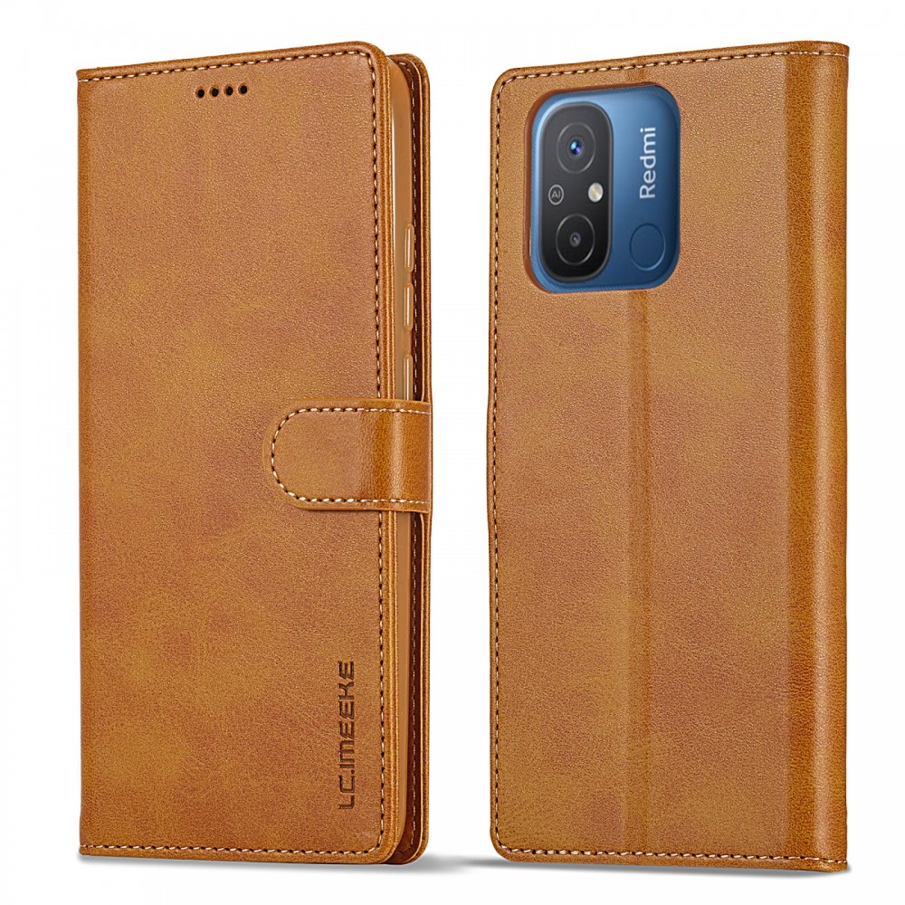 עבור Xiaomi Redmi 12C כיסוי ארנק / ספר עשוי מעור בצבע צהוב עם חריצים לכרטיסי אשראי