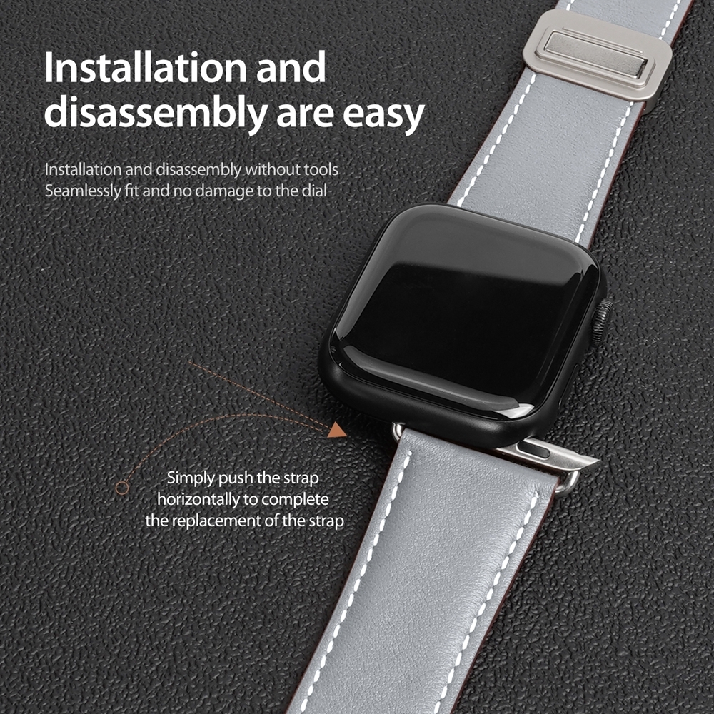 רצועה לשעון - Apple Watch SE (2022) 44mm עשוי מ - עור בצבע - אפור