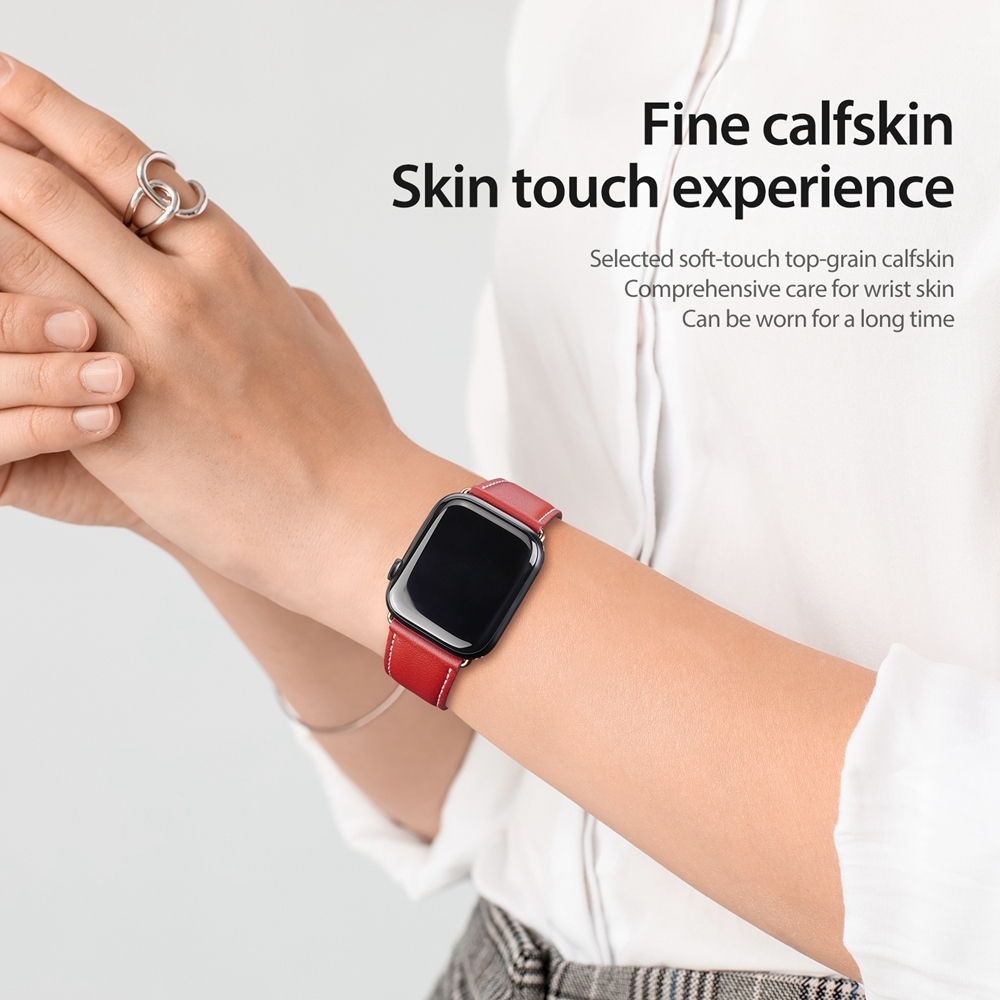 רצועה לשעון - Apple Watch SE (2022) 44mm עשוי מ - עור בצבע - אדום