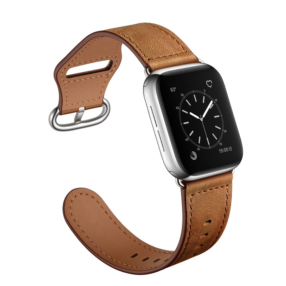רצועה לשעון - Apple Watch Series 9 41mm עשוי מ - עור בצבע - מרקם סוס משוגע חום אדום