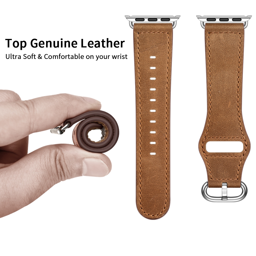רצועה לשעון - Apple Watch Series 9 41mm עשוי מ - עור בצבע - מרקם סוס משוגע חום אדום