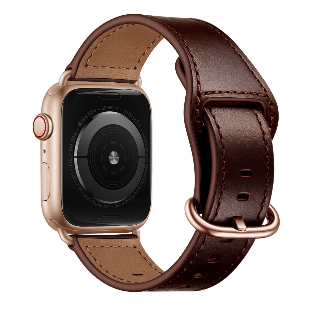 רצועה לשעון - Apple Watch Series 9 41mm עשוי מ - עור בצבע - מרקם שמן חום כהה