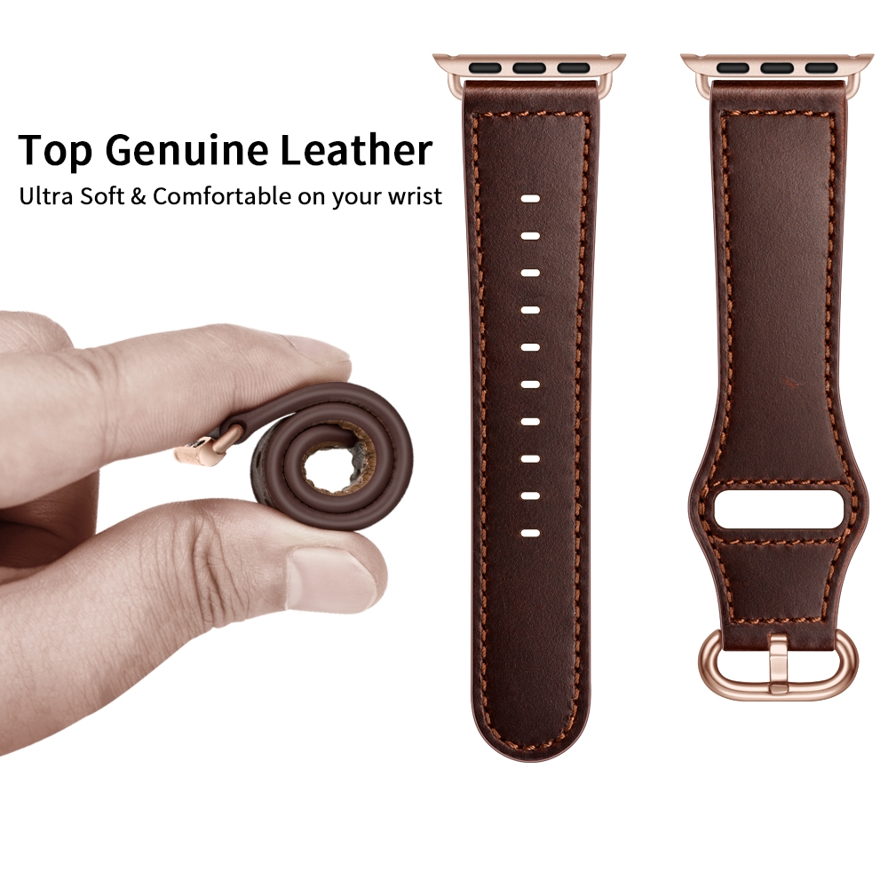 רצועה לשעון - Apple Watch Series 9 41mm עשוי מ - עור בצבע - מרקם שמן חום כהה