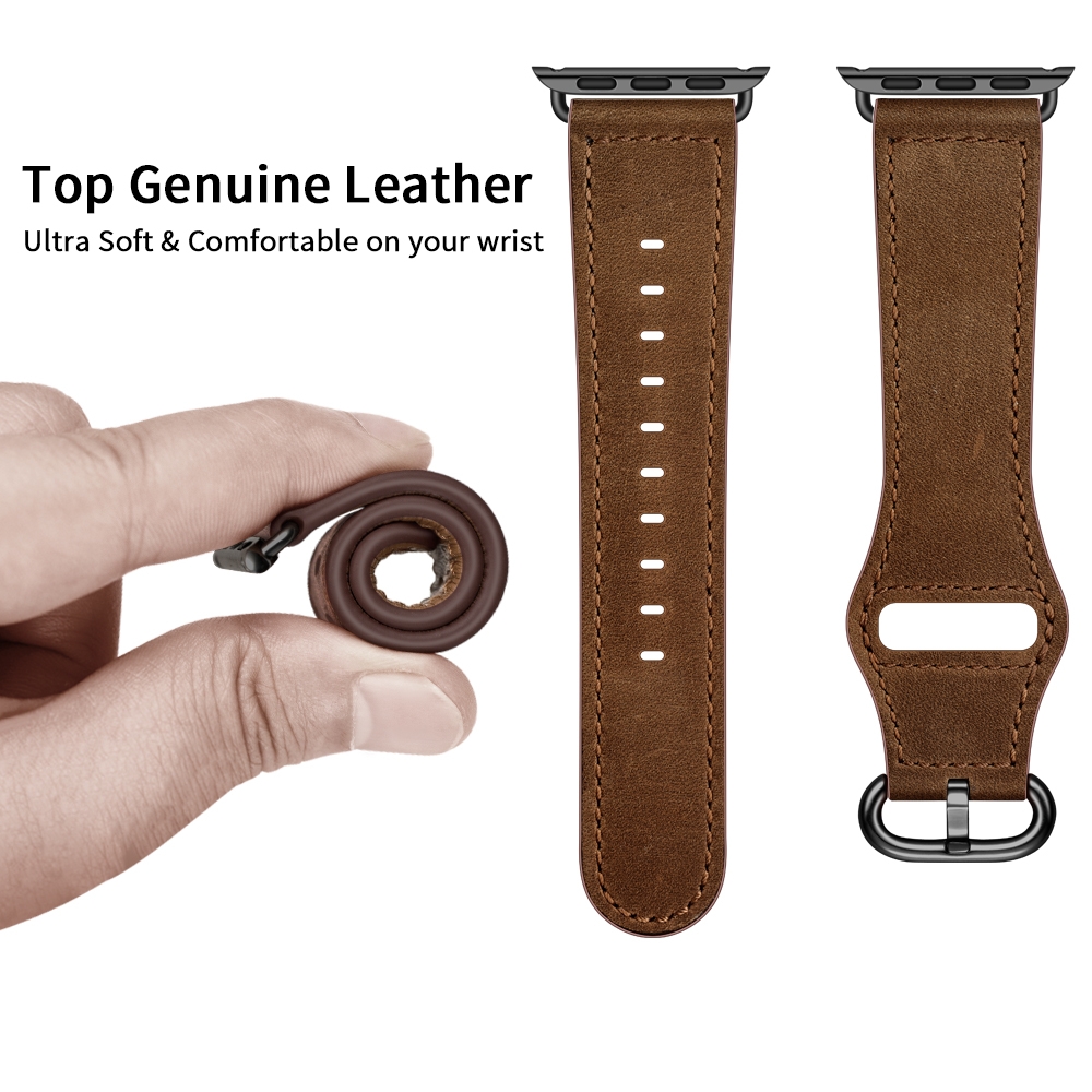 רצועה לשעון - Apple Watch Series 9 45mm עשוי מ - עור בצבע - מרקם סוס משוגע חום כהה