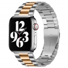 רצועה לשעון חכם לדגם: Apple Watch 5 44mm עשוי מחומר: מתכת בצבע: כסף+זהב ורד
