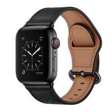 רצועה לשעון חכם לדגם: Apple Watch 1 38mm עשוי מחומר: עור בצבע: שָׁחוֹר