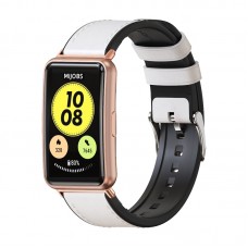 רצועה לשעון חכם לדגם: Huawei Watch Fit עשוי מחומר: עור בצבע: לבן+זהב ורד