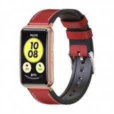 רצועה לשעון חכם לדגם: Huawei Watch Fit עשוי מחומר: עור בצבע: אדום+זהב ורד