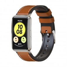 רצועה לשעון חכם לדגם: Huawei Watch Fit עשוי מחומר: עור בצבע: חום+כסף
