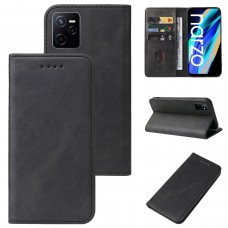 כיסוי ארנק / ספר עשוי מעור בצבע שחור עם חריצים לכרטיסי אשראי עבור Realme Narzo 50A