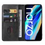 כיסוי ארנק / ספר עשוי מעור בצבע שחור עם חריצים לכרטיסי אשראי עבור Realme Narzo 50A