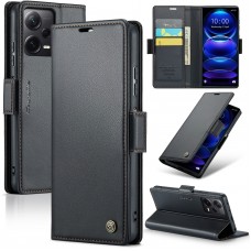 כיסוי ארנק / ספר עשוי מעור בצבע שחור עם חריצים לכרטיסי אשראי עבור Xiaomi Redmi Note 12 Pro+ 5G