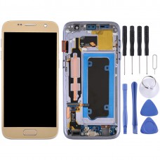 מסך LCD OLED עבור Galaxy S7 - G930V Digitizer הרכבה מלאה עם מסגרת (זהב)