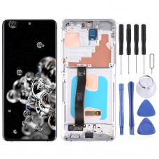 מסך LCD Super Amoled מקורי עבור Samsung Galaxy S20 Ultra 4G-S20 Ultra 5G Digitizer מכלול מלא עם מסגרת (כסף)