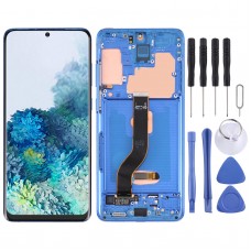 מסך LCD Super AMOLED מקורי עבור Samsung Galaxy S20+ 5G SM-G986B-G985 Digitizer הרכבה מלאה עם מסגרת (כחול כהה)