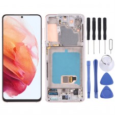 מסך LCD Super AMOLED מקורי לסמסונג גלקסי S21 4G-S21 5G SM-G990 SM-G991 Digitizer הרכבה מלאה עם מסגרת (זהב)