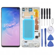 מסך LCD TFT עבור Samsung Galaxy S10 SM-G973 Digitizer הרכבה מלאה עם מסגרת. לא תומך בזיהוי טביעות אצבע (כסף)