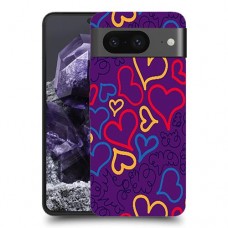 לבבות על סגול כיסוי מגן סליקון מעוצב ל Google Pixel 8 סקרין מובייל